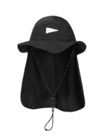 custom solid color leather patch bucket hat with striped wind strap, quick dry, sun protection & waterproof