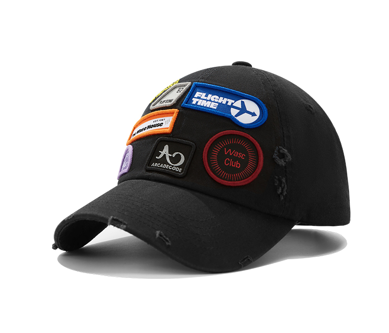 custom heavy craft seven logos distressed ripped edge baseball cap