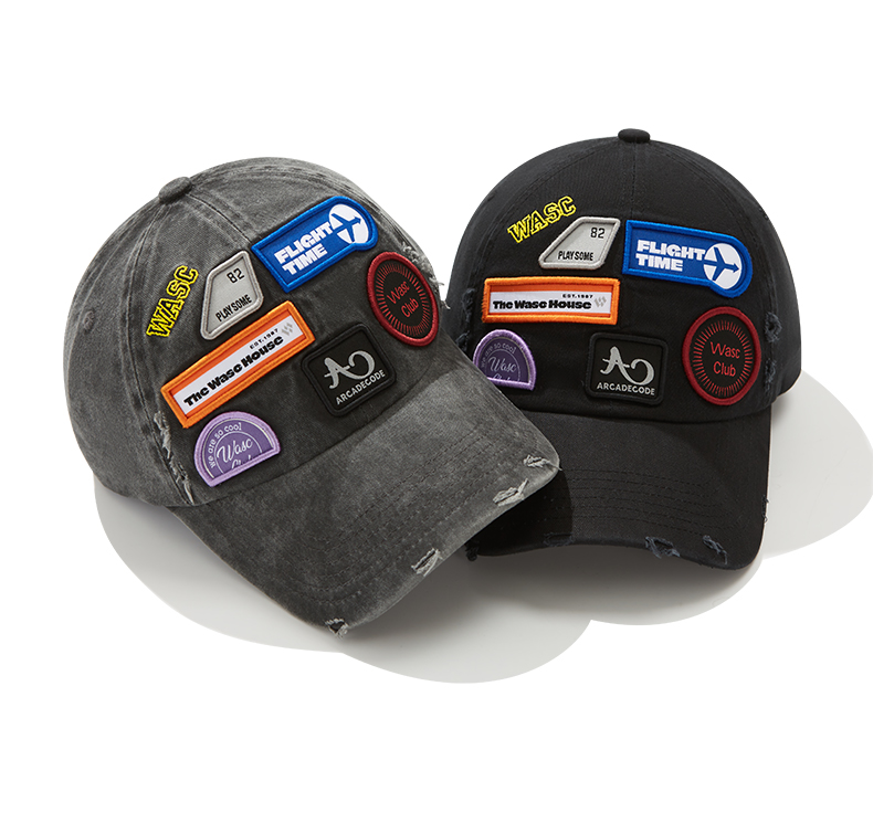 custom heavy craft seven logos distressed ripped edge baseball cap