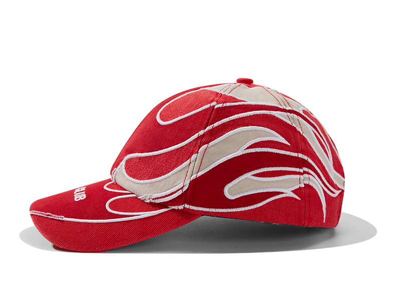 custom washed vintage baseball cap with flame embroidery
