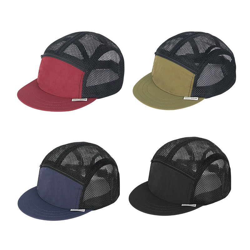 custom highly breathable mesh color block 5 panel cap