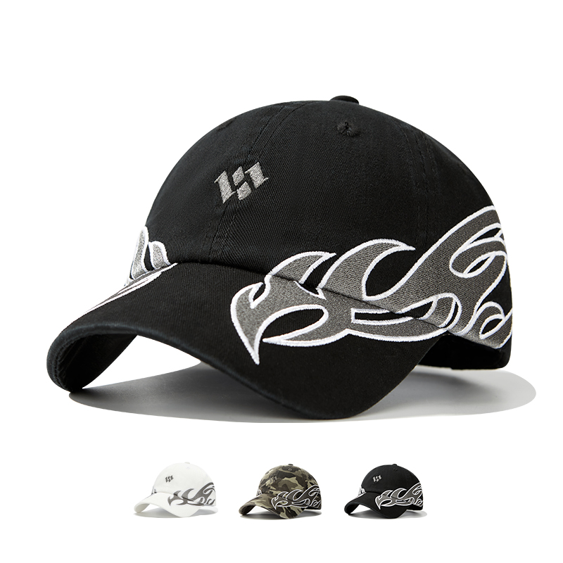 custom flame embroidery streetwear baseball cap