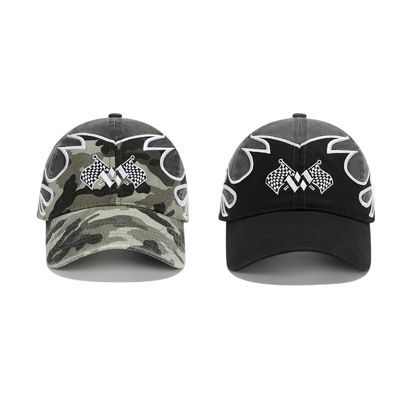 custom racing style flame embroidery baseball cap