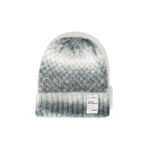custom pastel gradient space dyed chunky square cable knitted beanie, vertical rib fold cuff with private brand sewing label