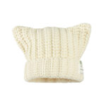 custom thick hand knit vertical rib skull cap, 3d integrated cat ears fold cuff winter hat, private brand sewed side tag