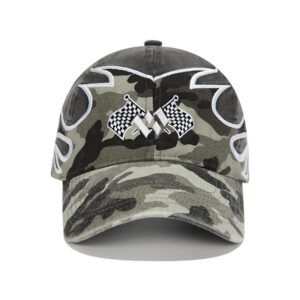 custom racing style flame embroidery baseball cap