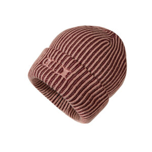 Custom Khaki & Brown Fine Stripe Vertical Rib Knitted Skull Cap, Matching Color Embroidery Logo Fold Cuff Minimalist Winter Hat