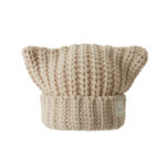 custom thick hand knit vertical rib skull cap, 3d integrated cat ears fold cuff winter hat, private brand sewed side tag