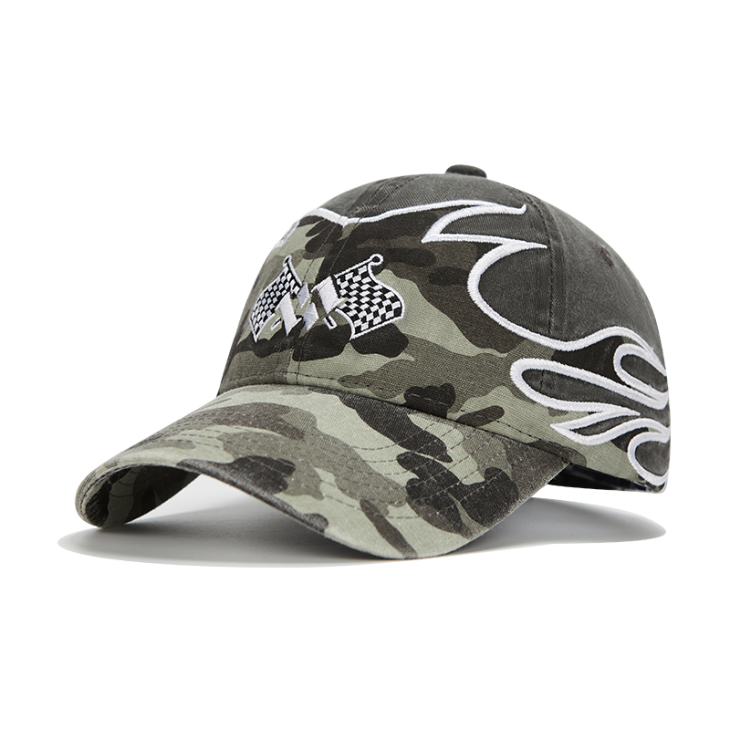 custom racing style flame embroidery baseball cap