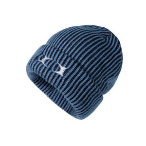 Custom Khaki & Brown Fine Stripe Vertical Rib Knitted Skull Cap, Matching Color Embroidery Logo Fold Cuff Minimalist Winter Hat