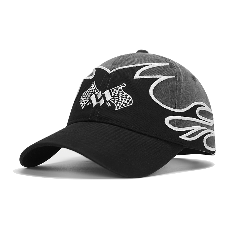 custom racing style flame embroidery baseball cap