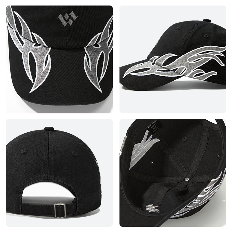 custom flame embroidery streetwear baseball cap