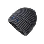Custom Khaki & Brown Fine Stripe Vertical Rib Knitted Skull Cap, Matching Color Embroidery Logo Fold Cuff Minimalist Winter Hat