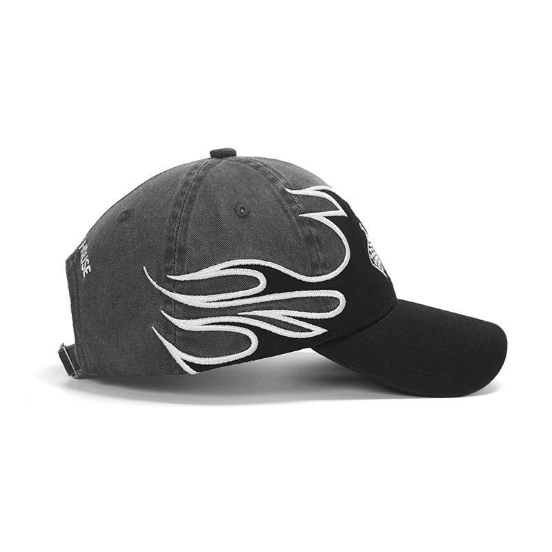 custom racing style flame embroidery baseball cap