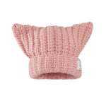 custom thick hand knit vertical rib skull cap, 3d integrated cat ears fold cuff winter hat, private brand sewed side tag