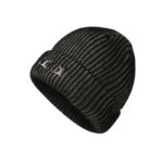 Custom Khaki & Brown Fine Stripe Vertical Rib Knitted Skull Cap, Matching Color Embroidery Logo Fold Cuff Minimalist Winter Hat
