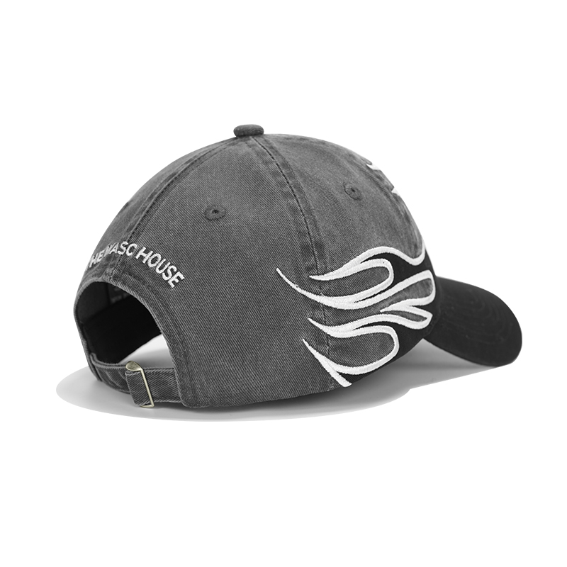 custom racing style flame embroidery baseball cap