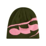 custom abstract curve line jacquard straight knit beanie