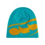 custom abstract curve line jacquard straight knit beanie