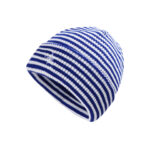 custom bright pink purple micro stripe vertical rib knitted skull cap, wide fold cuff, turquoise contrast spiral swirl embroidery minimal outdoor winter hat