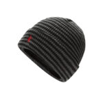 custom bright pink purple micro stripe vertical rib knitted skull cap, wide fold cuff, turquoise contrast spiral swirl embroidery minimal outdoor winter hat
