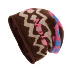 custom camo jacquard slouchy beanie repeating block letter intarsia