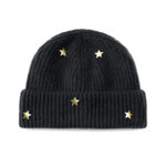 custom chunky vertical rib cuffed beanie multi metal star stud decor