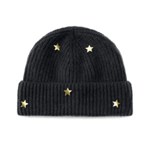 custom chunky vertical rib cuffed beanie multi metal star stud decor