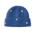 custom chunky vertical rib cuffed beanie multi metal star stud decor