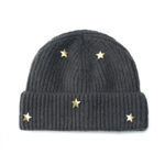 custom chunky vertical rib cuffed beanie multi metal star stud decor