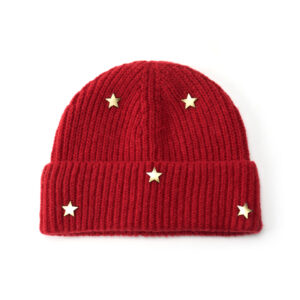 custom chunky vertical rib cuffed beanie multi metal star stud decor