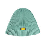 custom chunky vertical rib knit bucket hat oval woven logo patch