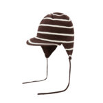 custom classic breton stripe rib knitted kids aviator hat, small flat front brim, two thin matching drawstring ties spring autumn windproof hat