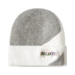 custom diagonal color block rib knit cuffed beanie floral patch embroidery