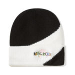 custom diagonal color block rib knit cuffed beanie floral patch embroidery