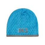 custom eyelet mesh knit beanie border trim number patch embroidery hat