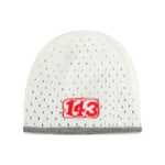 custom eyelet mesh knit beanie border trim number patch embroidery hat