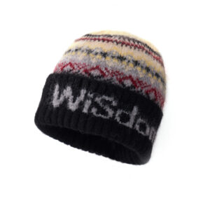 custom fair isle zigzag striped cuffed beanie script word jacquard knit hat