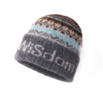 custom fair isle zigzag striped cuffed beanie script word jacquard knit hat