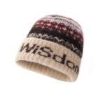 custom fair isle zigzag striped cuffed beanie script word jacquard knit hat