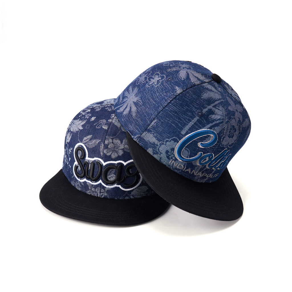 custom flat brim cap with 3d cherry blossom embroidery