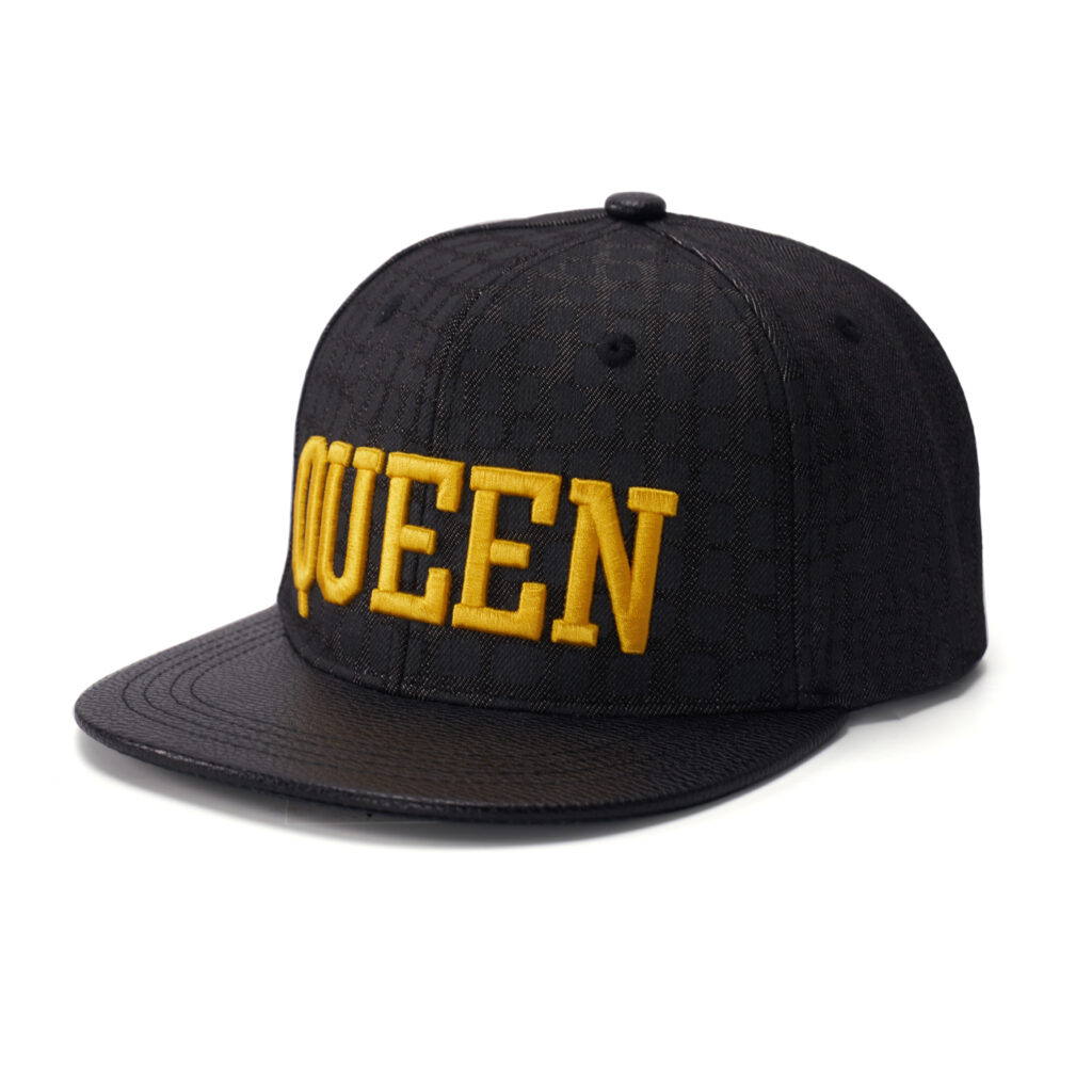 custom flat brim cap with 3d embroidery and pu leather brim