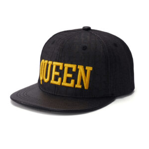 custom flat brim cap with 3d embroidery and pu leather brim