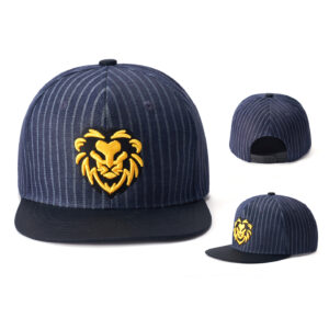 custom flat brim cap with 3d lion embroidery