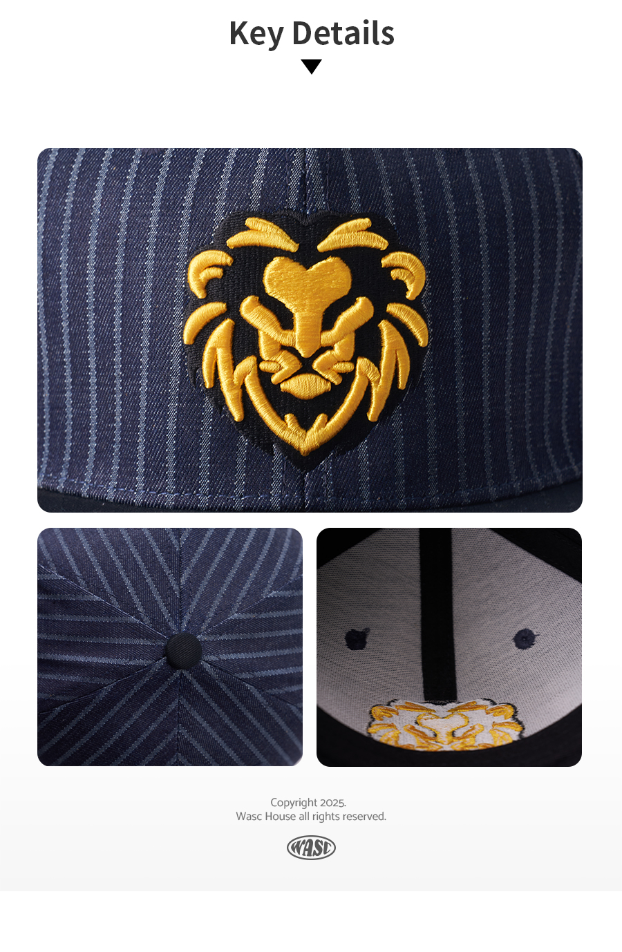 custom flat brim cap with 3d lion embroidery