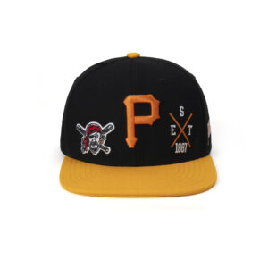 custom flat brim cap with 3d pirate embroidery