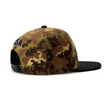 custom flat brim cap with camo patch embroidery and leather brim