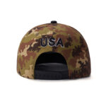 custom flat brim cap with camo patch embroidery and leather brim