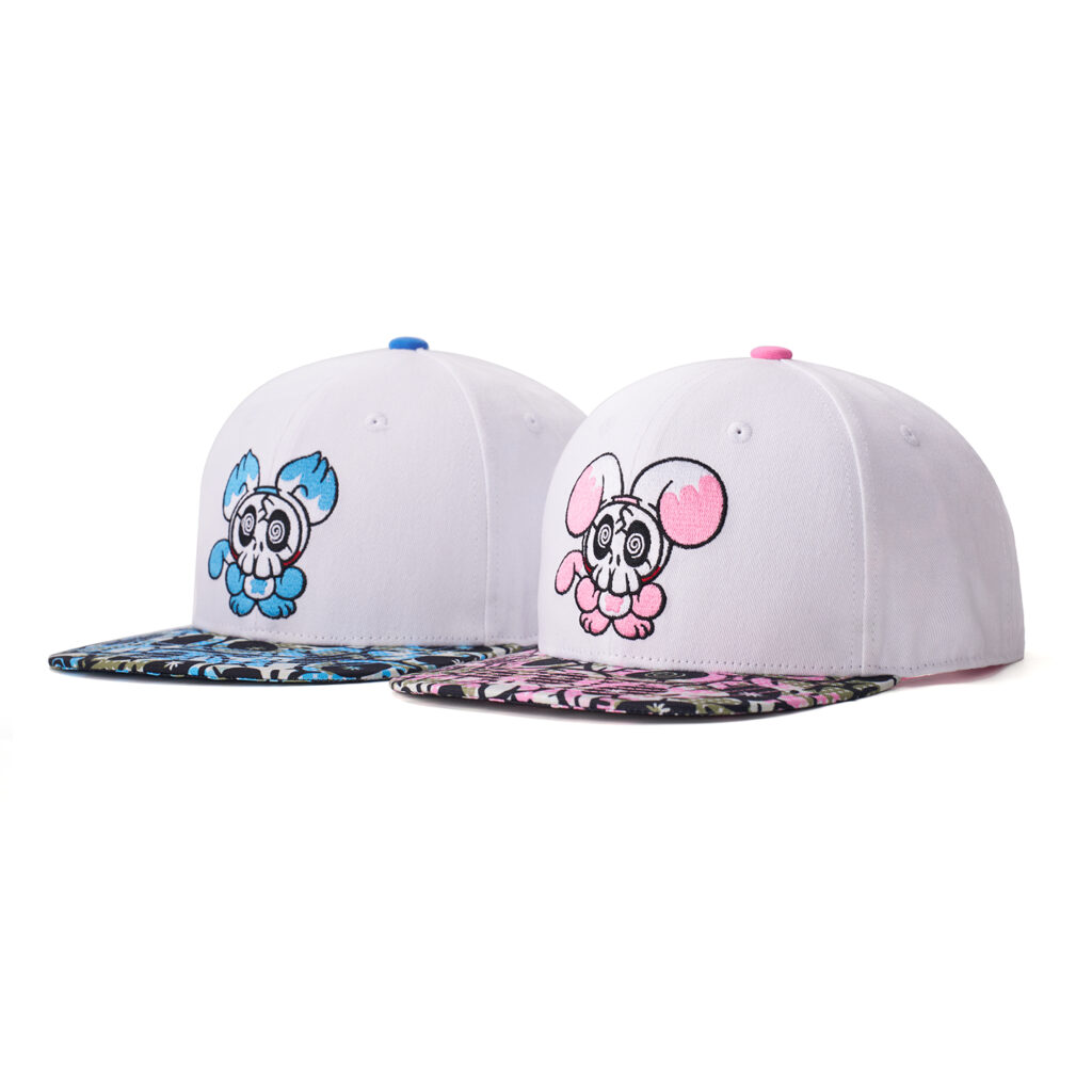custom flat brim cap with cartoon embroidery