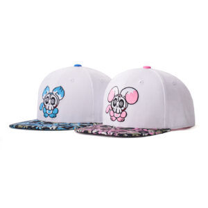custom flat brim cap with cartoon embroidery